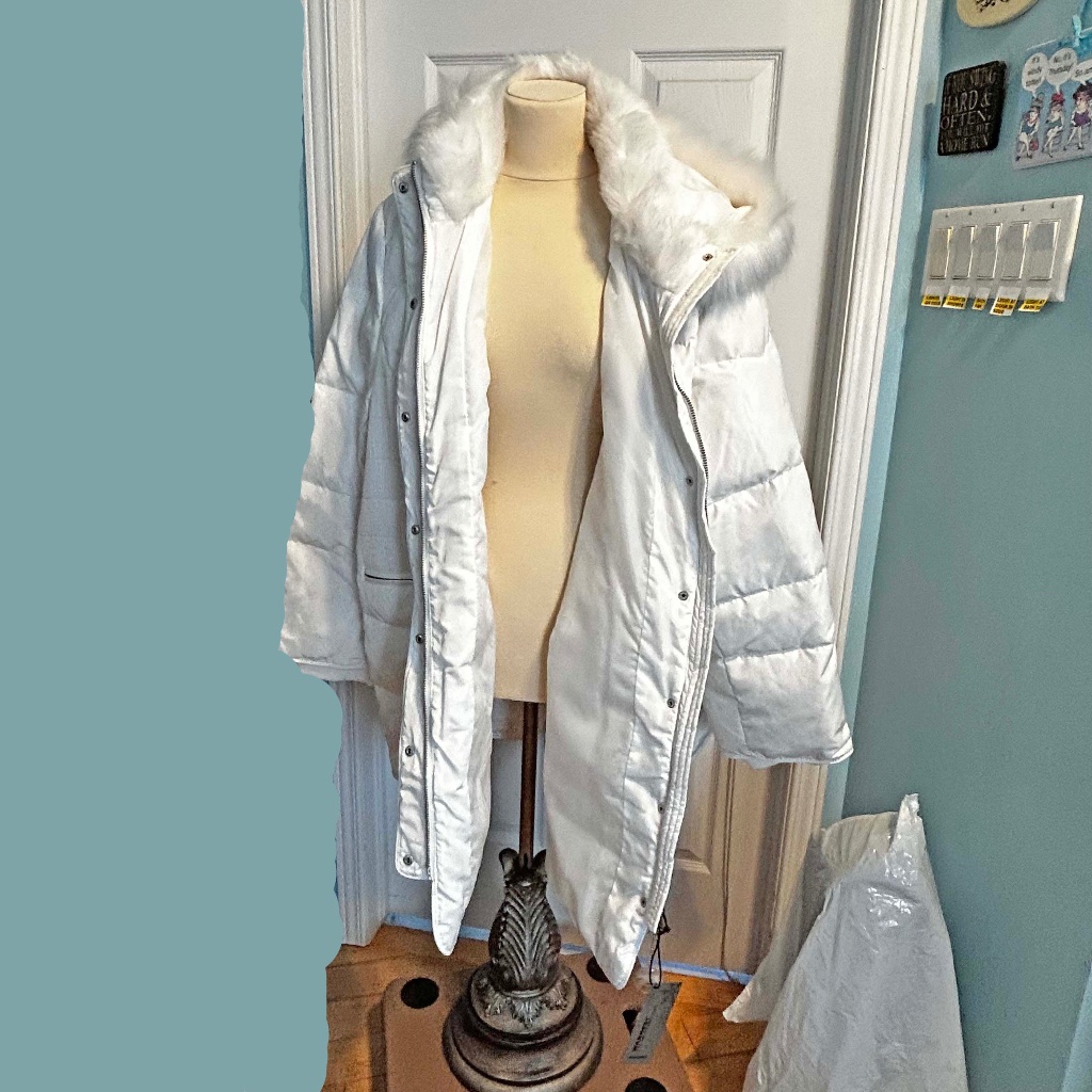 Coat, Parka, Down Blend, Blanc De Blanc (White), Sz 4x, Front Zip, Removable Hoo